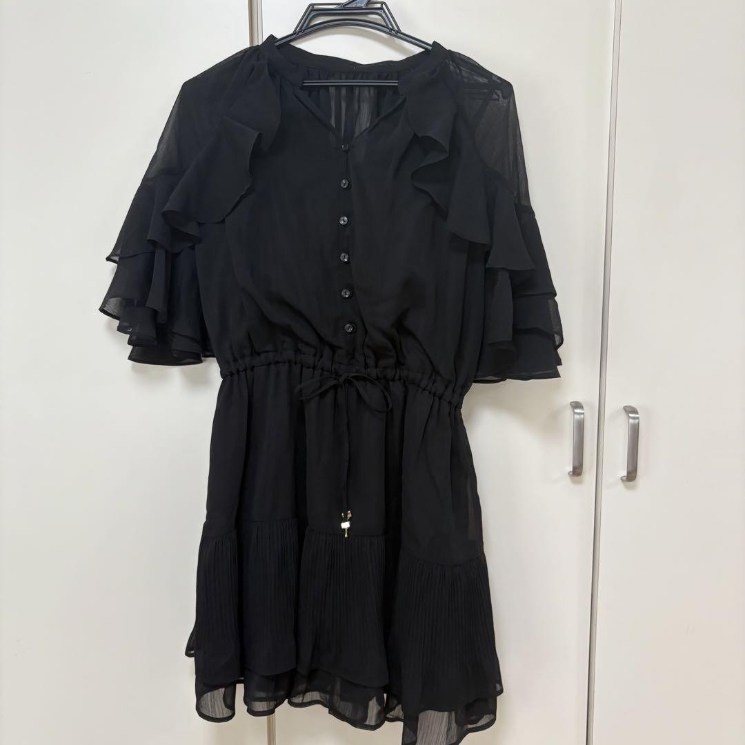 新品 リランドチュール 楊柳ラッフル ミニワンピース 黒