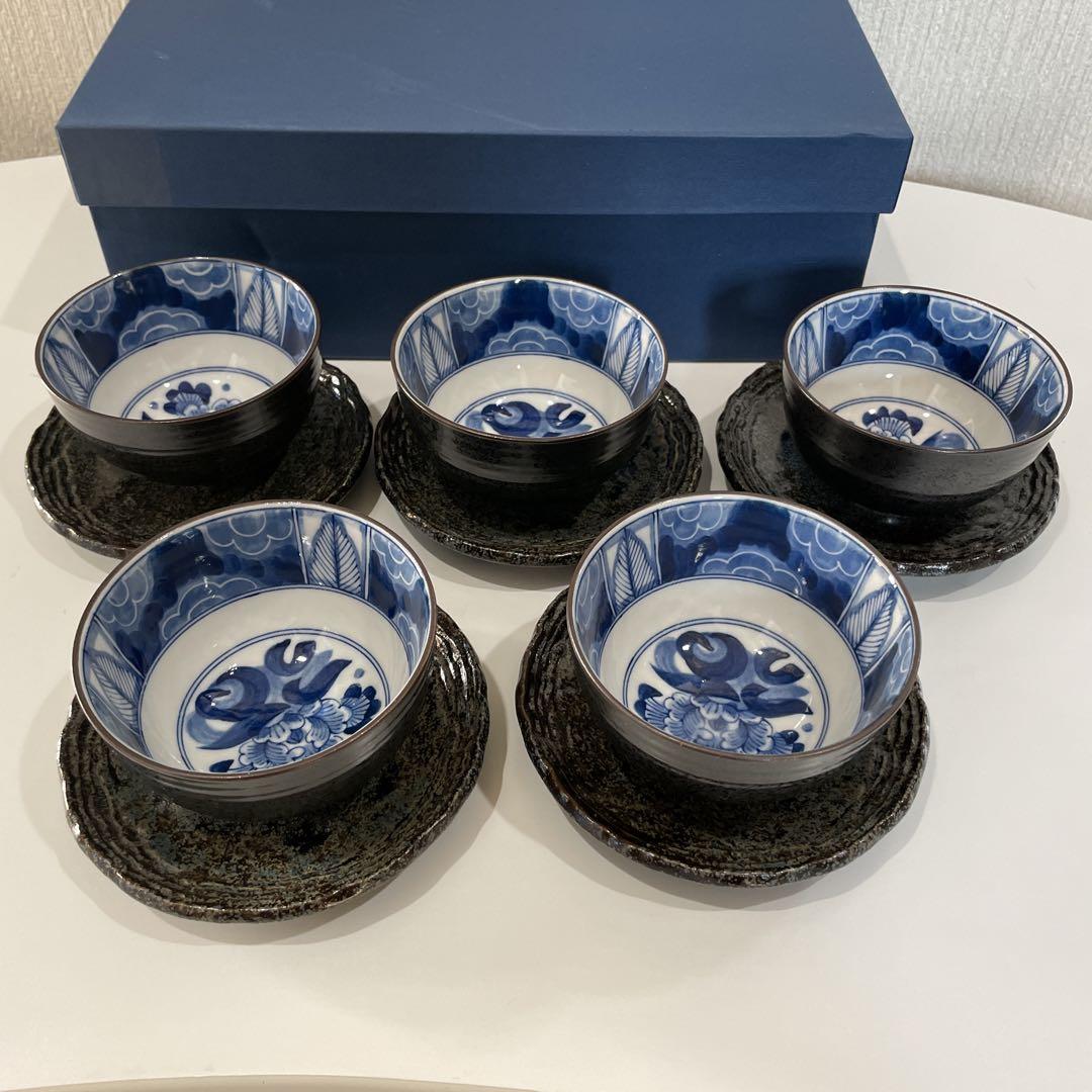 【新品未使用品】青華牡丹茶菓揃5客セット