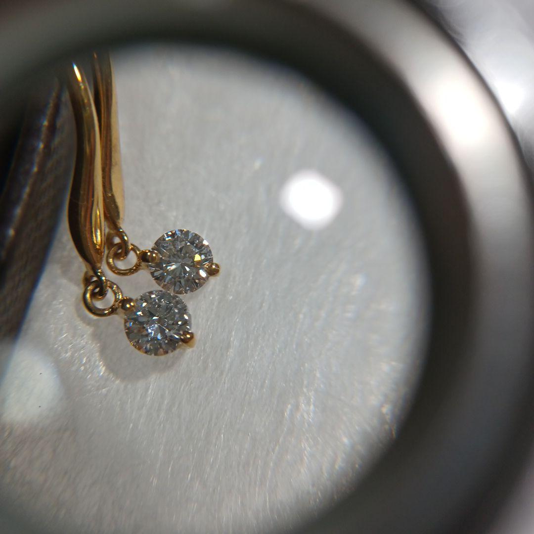 CGLソ付 K18 ダイヤモンドピアス フックピアス 0.146 0.144ct