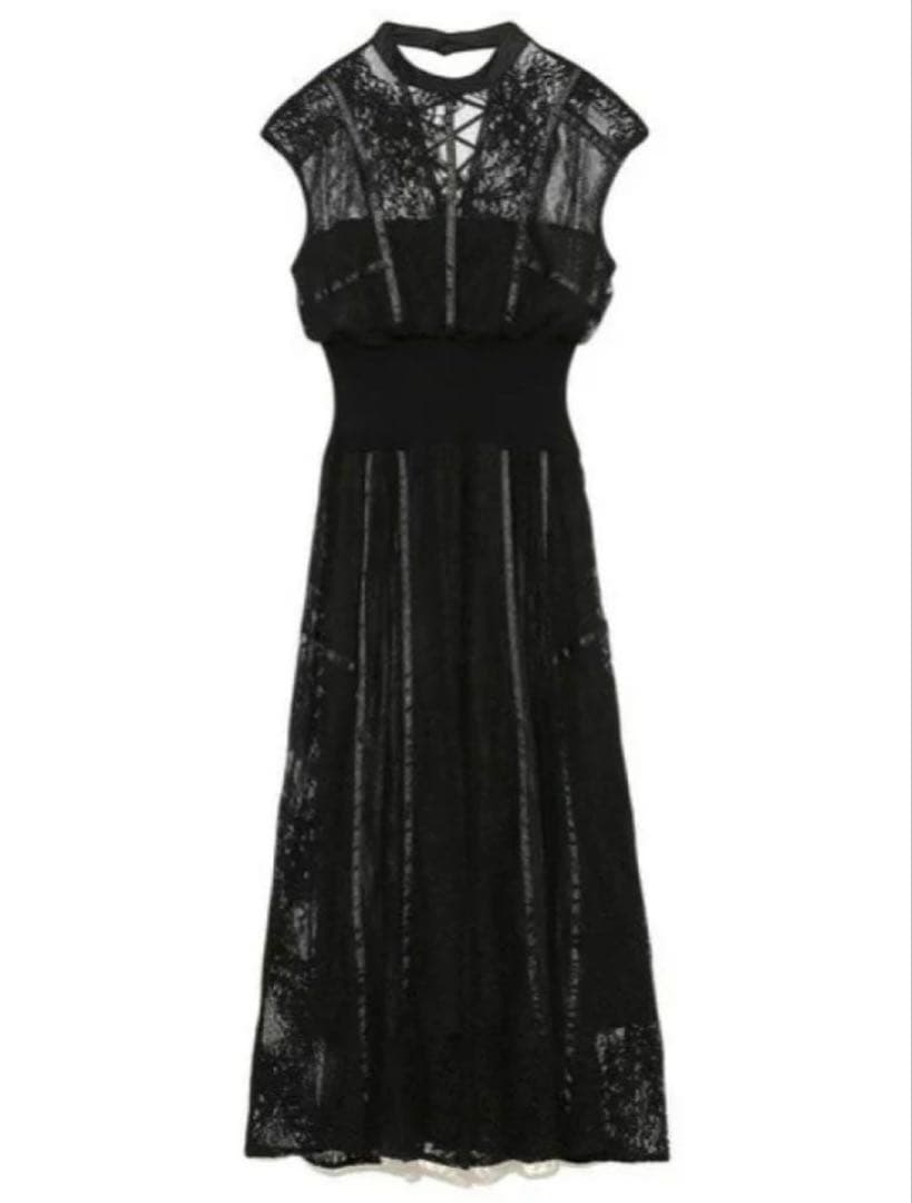 snidel スイッチングレースドレス ワンピース 黒ブラック