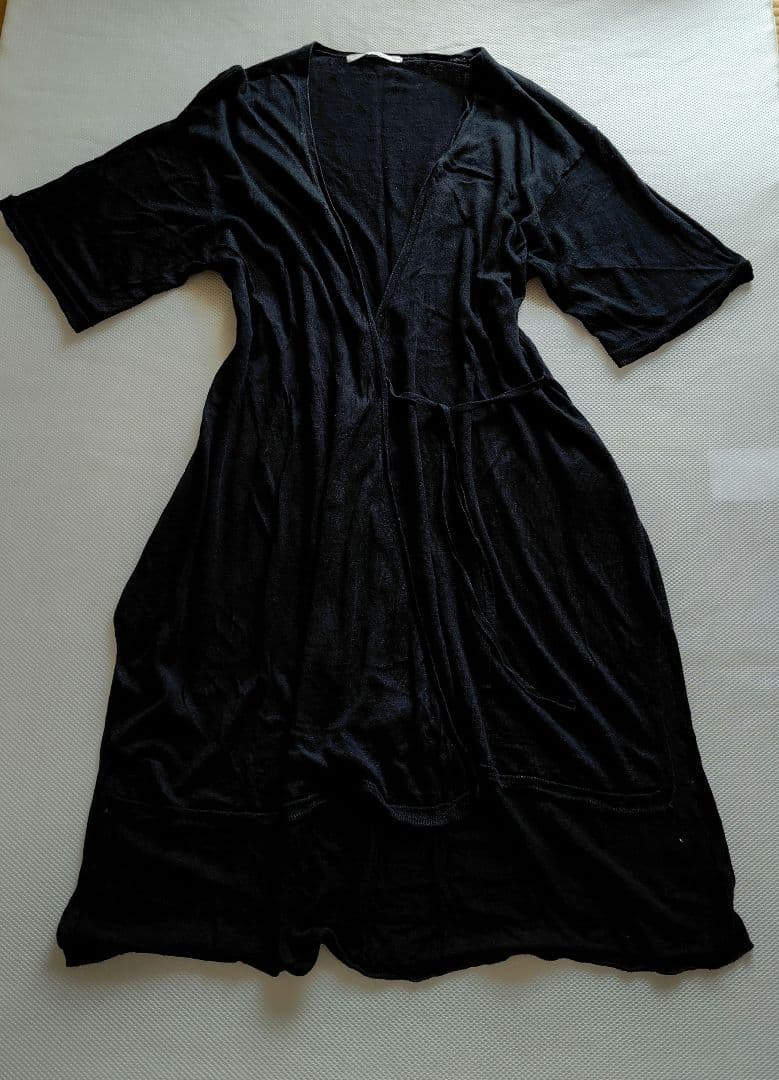 MIDIUMISOLID ブラック　リネンカーディガン 五分袖