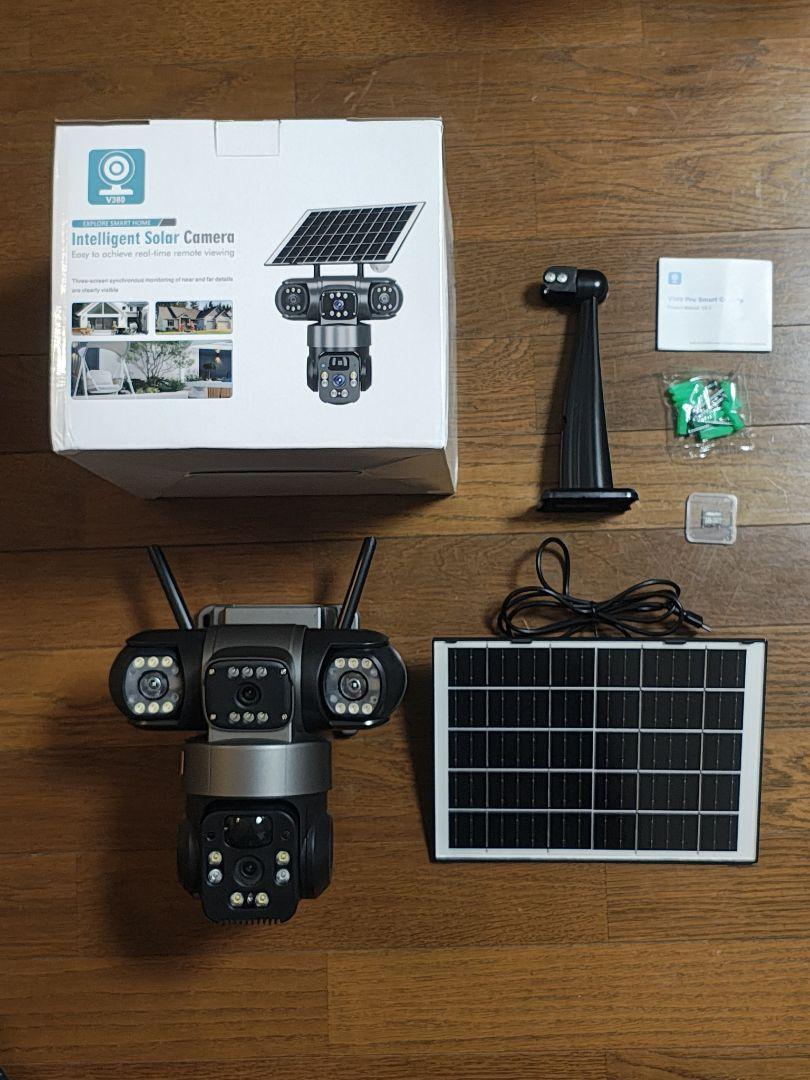 防犯カメラ ソーラー wifi デュアルレンズ 防水 人体検知128GB付き