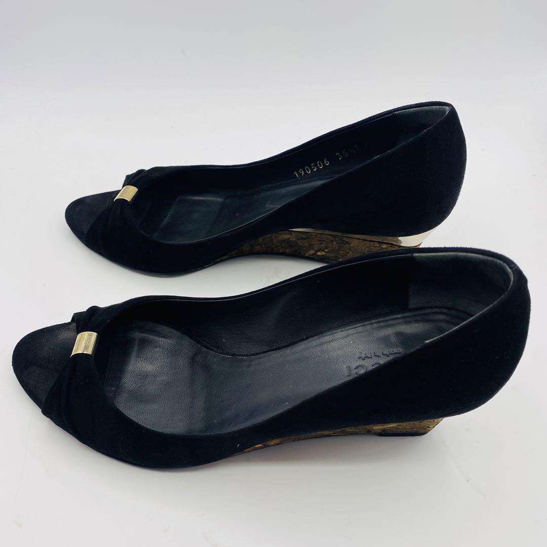 【美品】GUCCI スウェード　パンプス　コルクウェッジ　バッグロゴ