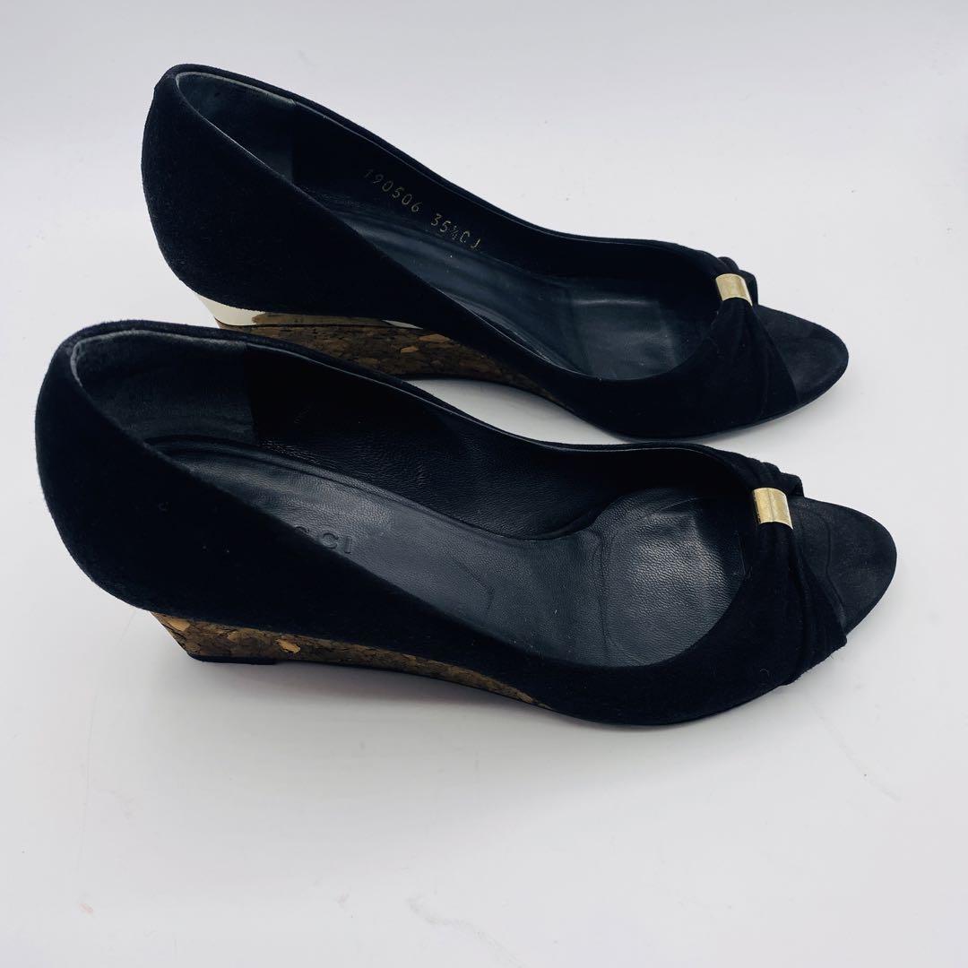 【美品】GUCCI スウェード　パンプス　コルクウェッジ　バッグロゴ