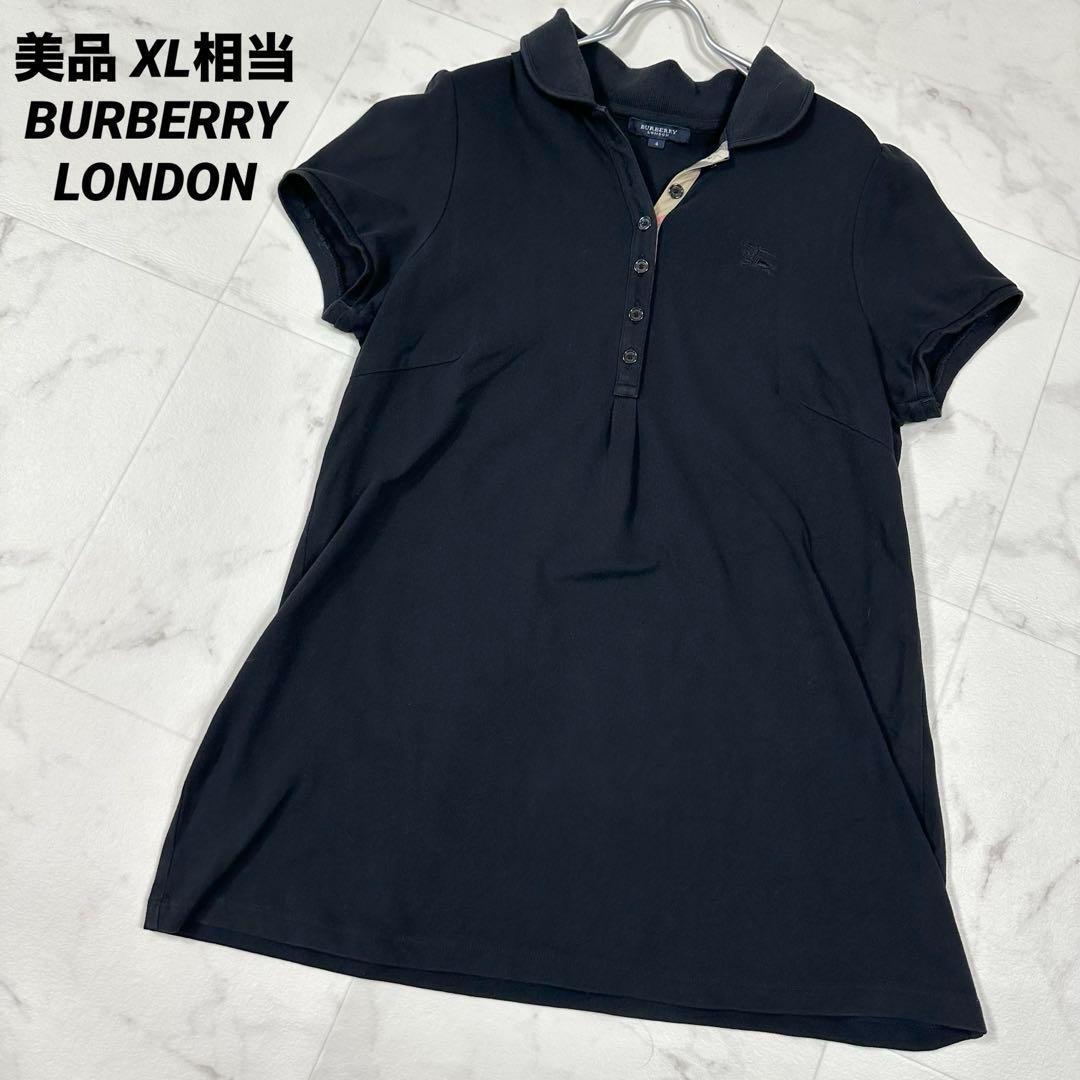 【美品】BURBERRY LONDON ポロシャツ　黒　刺繍ロゴ　XL相当