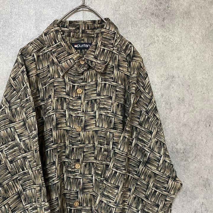 90s vintage 半袖　柄シャツ　レーヨン　メンズ　M 古着　個性派