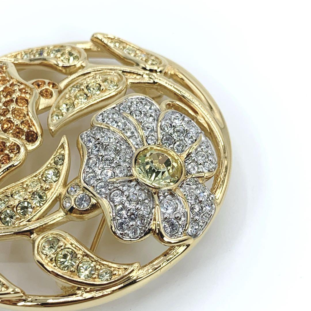 レア SWAROVSKI スワロフスキー ゴールド ブローチ マルチカラー