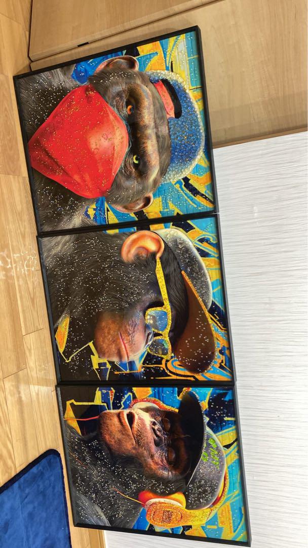 ポップアート 猿の絵画 フレーム付き