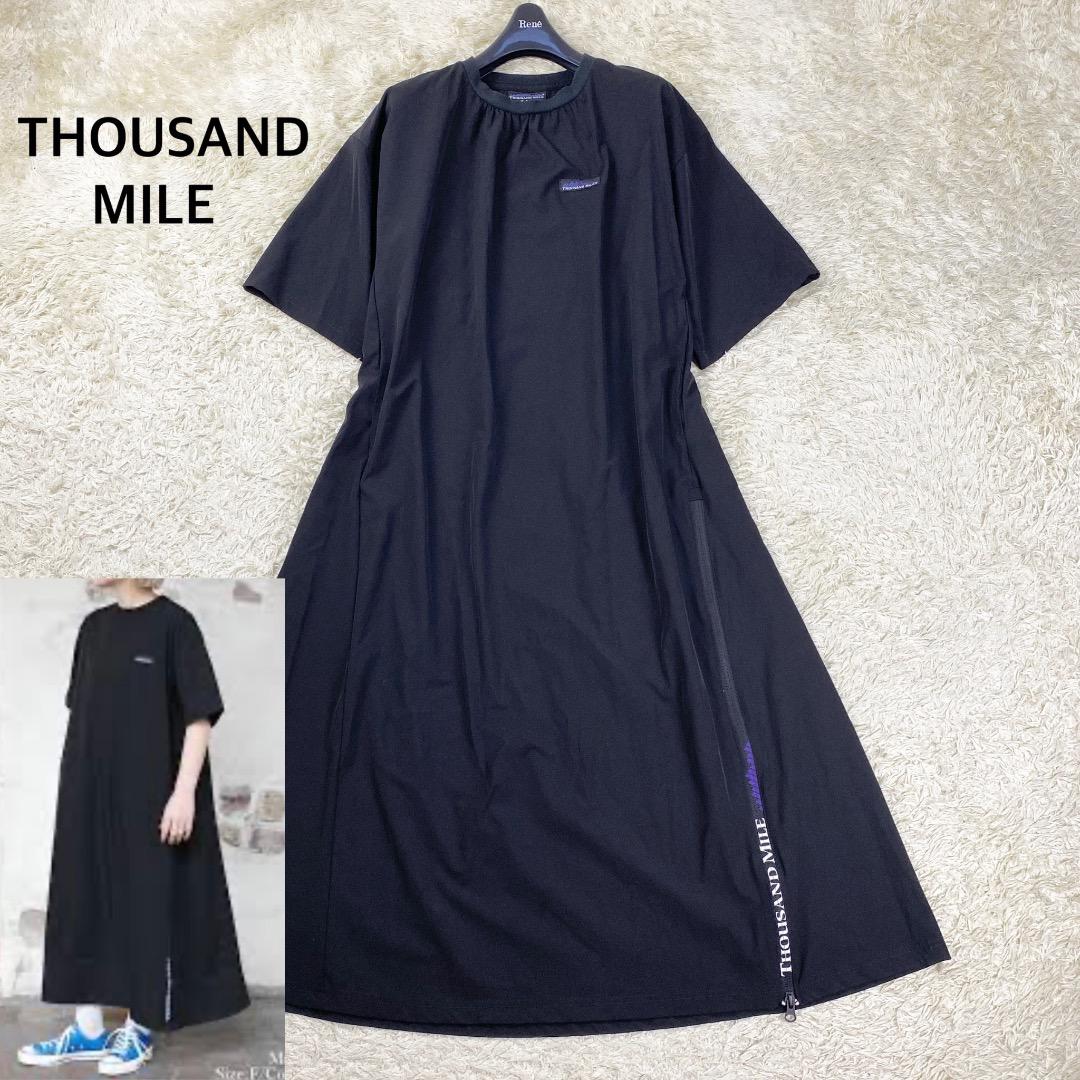 【美品】サウザンドマイル 半袖カットソーワンピース サイドジッパー F ブラック
