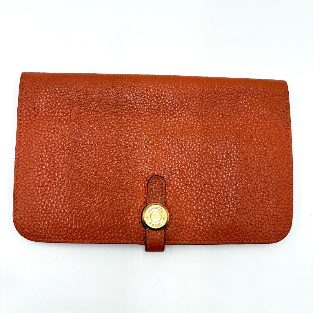 HERMES エルメス ドゴンドュオ GM 折り財布 オレンジ