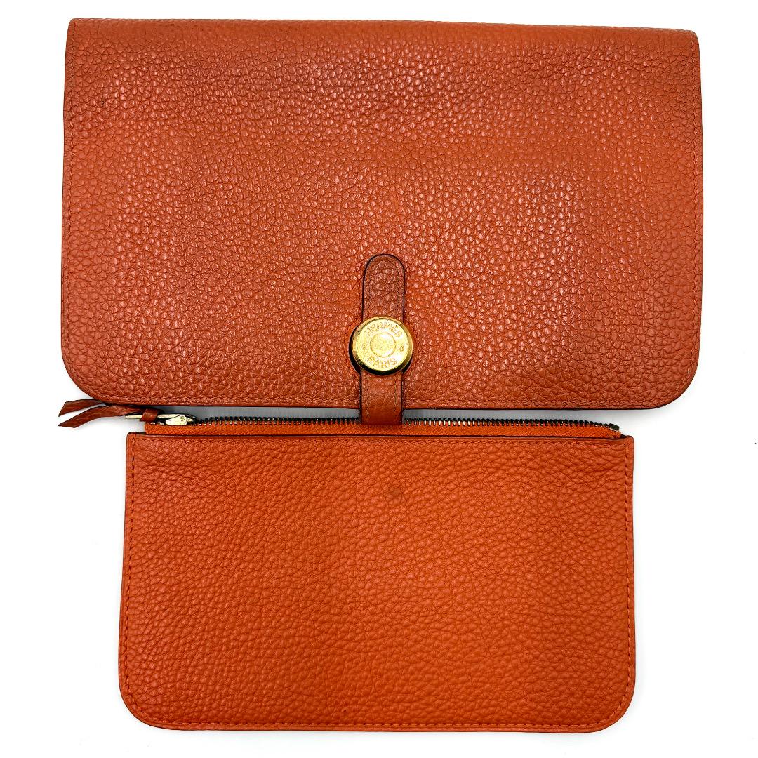 HERMES エルメス ドゴンドュオ GM 折り財布 オレンジ
