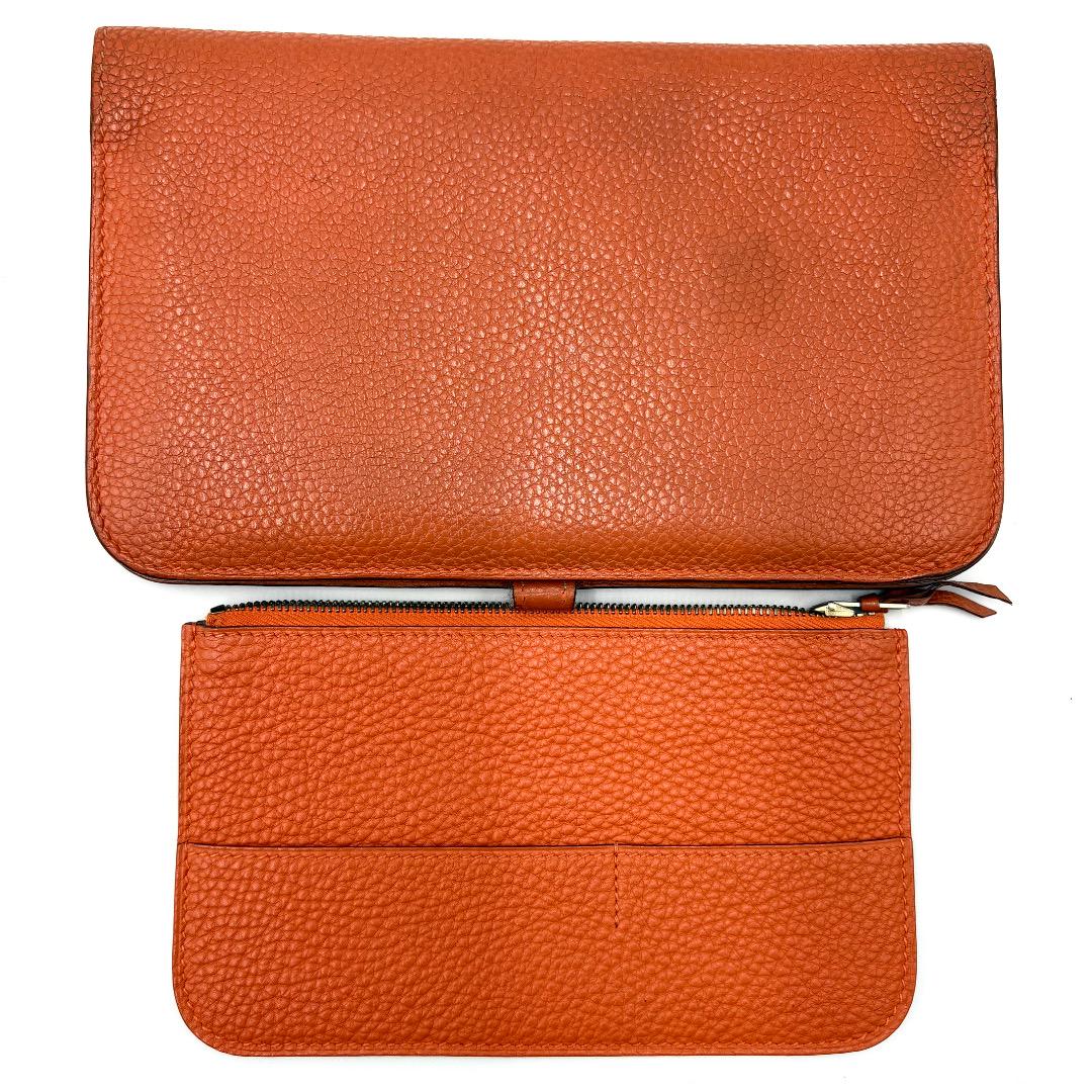 HERMES エルメス ドゴンドュオ GM 折り財布 オレンジ