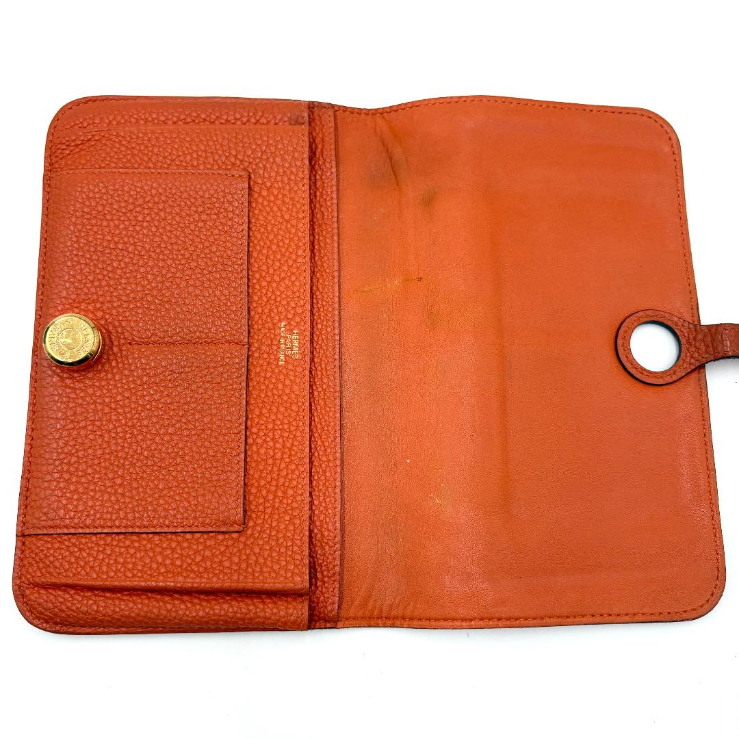HERMES エルメス ドゴンドュオ GM 折り財布 オレンジ