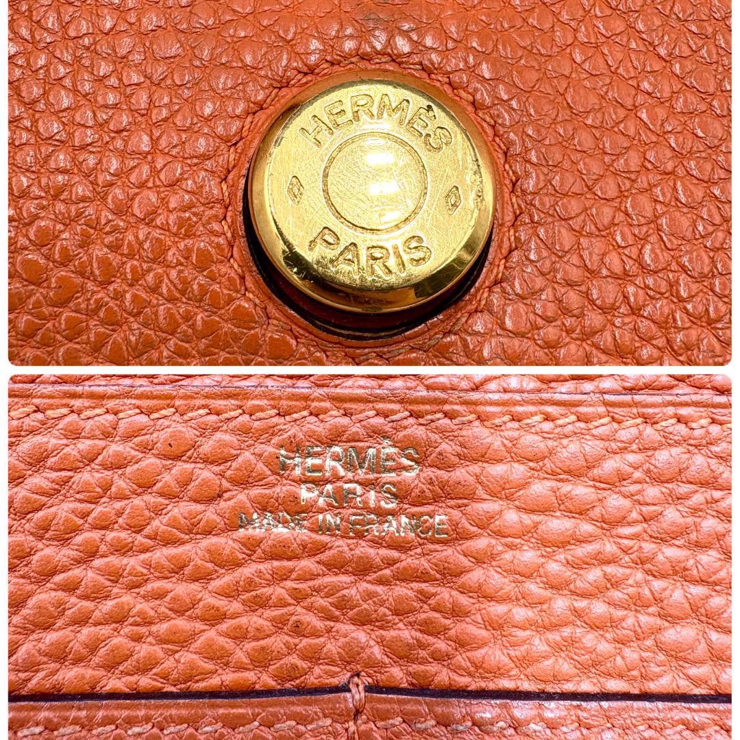 HERMES エルメス ドゴンドュオ GM 折り財布 オレンジ