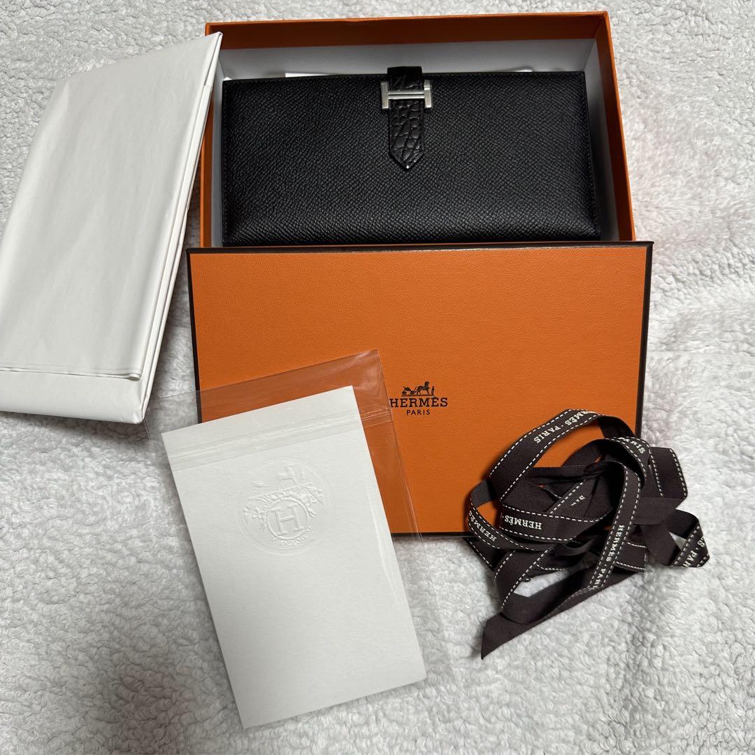 HERMES エルメス　長財布　ベアン　スフレ　アリゲーター　刻印あり