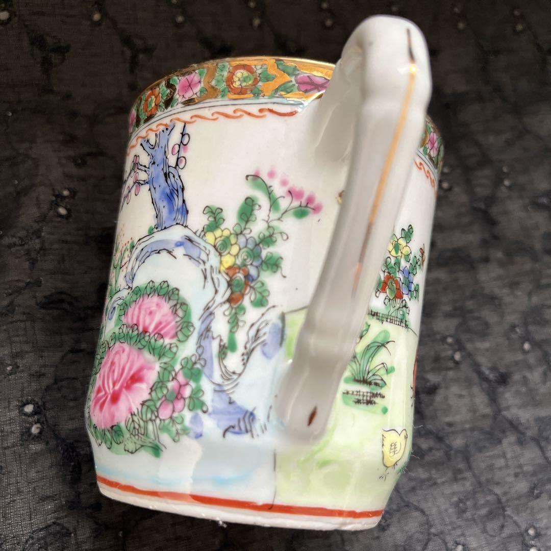 中国廣彩　蓋付き　マグカップ　手描き　にわとり　1客