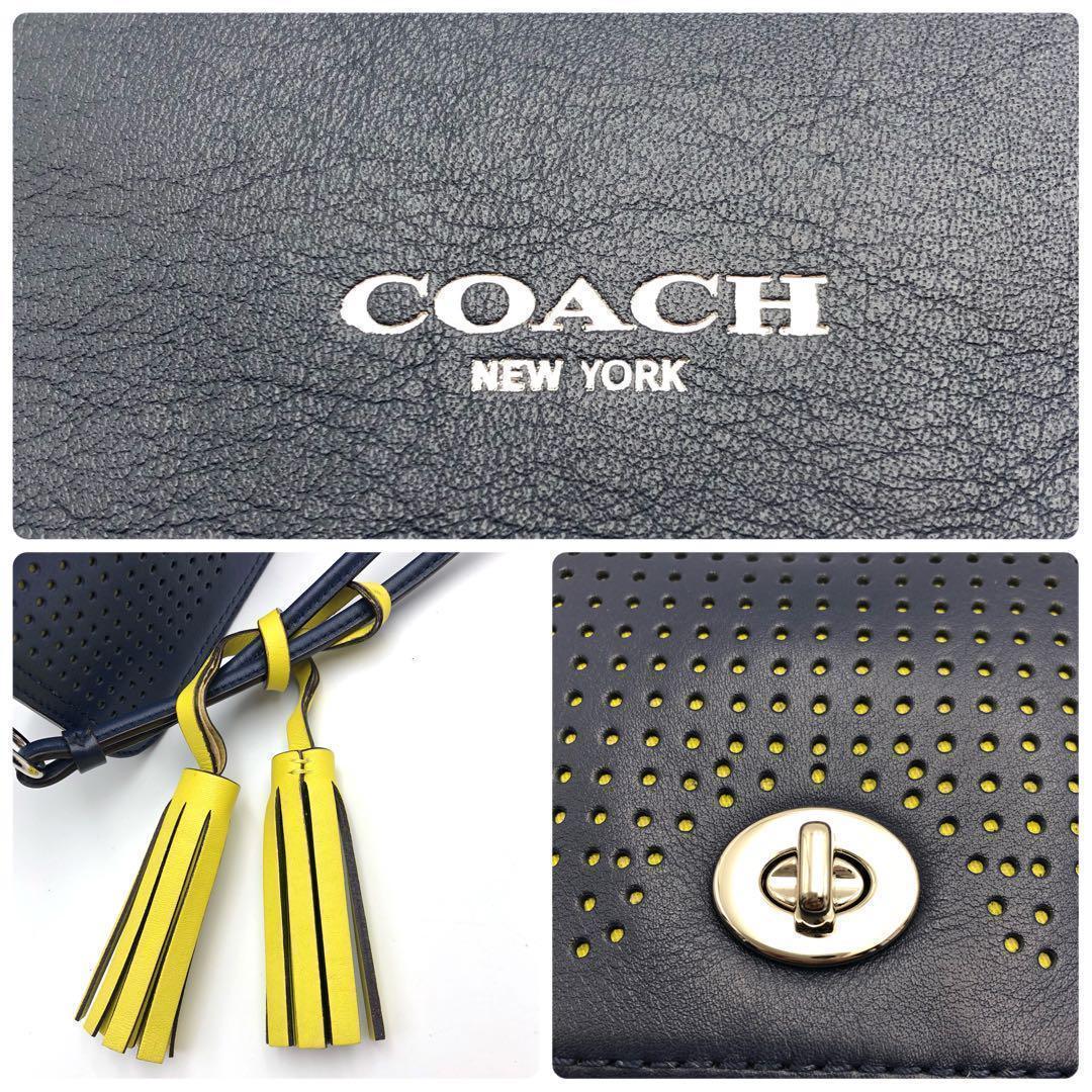 コーチ COACH ショルダーバッグ パンチング レザー ターンロック ネイビー COACH コーチ ショルダーバッグ パンチング レザー ターンロック