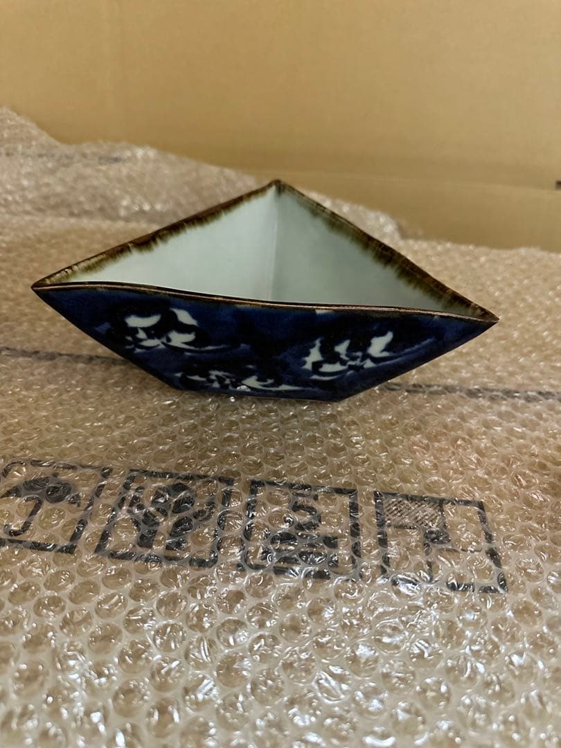 三角鉢 斉山窯 浅鉢やや傷や汚れあり