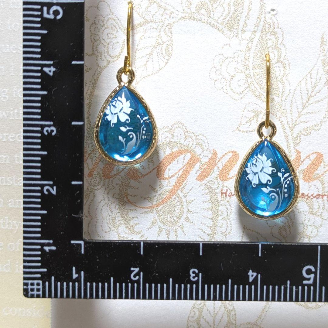 18801 チャーム 柄入りガラスドロップLB 1pair 2個 380-やや傷や汚れあり NEXPOTALLINN_EU