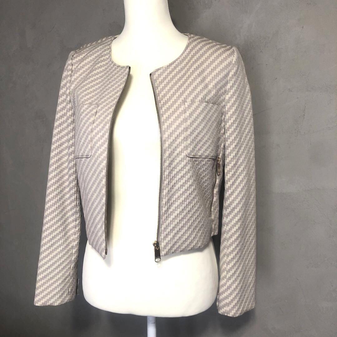 極美品 MAX&Co. ノーカラージャケット ジャガード ベージュ