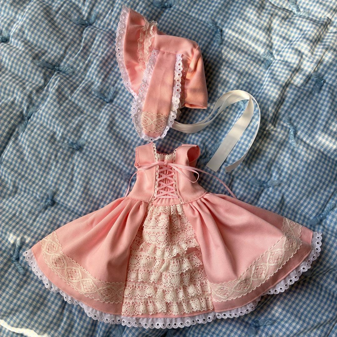 DD SDスーパードルフィー衣装うさ耳ボンネットの懐古ロリィタセット　ピンク