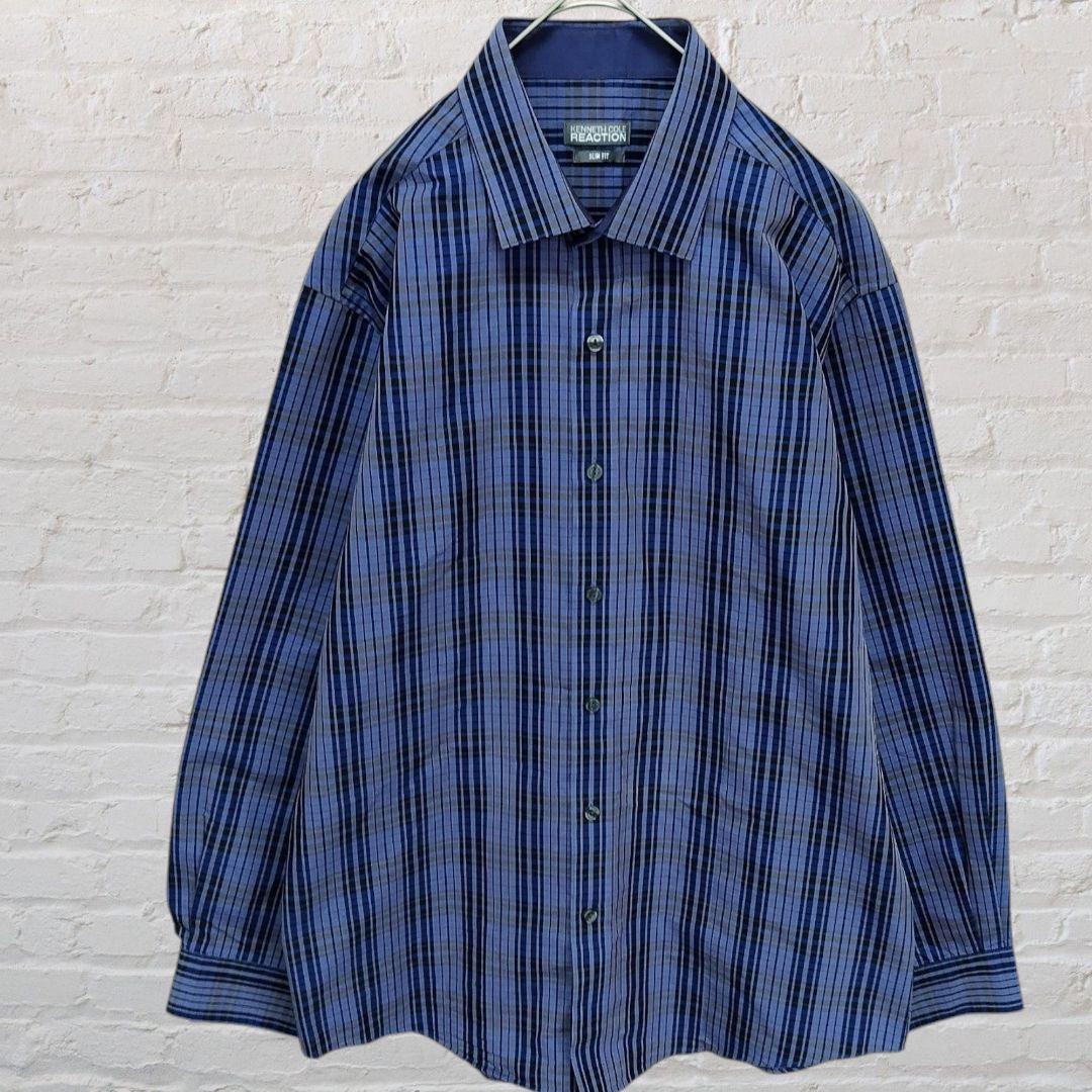 KENNETH COLE チェックシャツ おしゃれ ロゴ入り ボタン 長袖シャツ