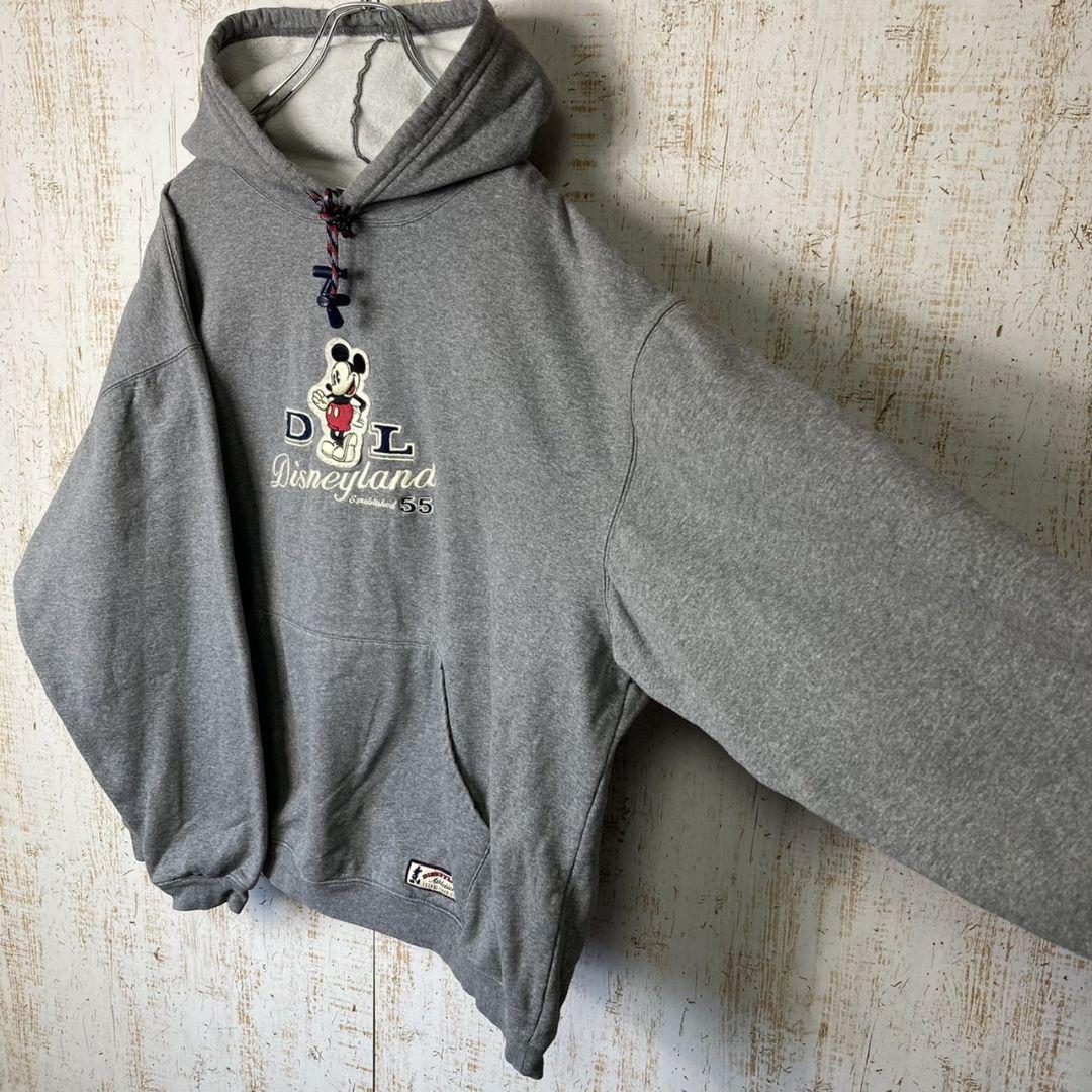 ディズニー ミッキー ビッグシルエット 厚手 パーカー 刺繍 グレー XL ディズニー ミッキー ビッグシルエット 厚手 パーカー 刺繍 グレー XL
