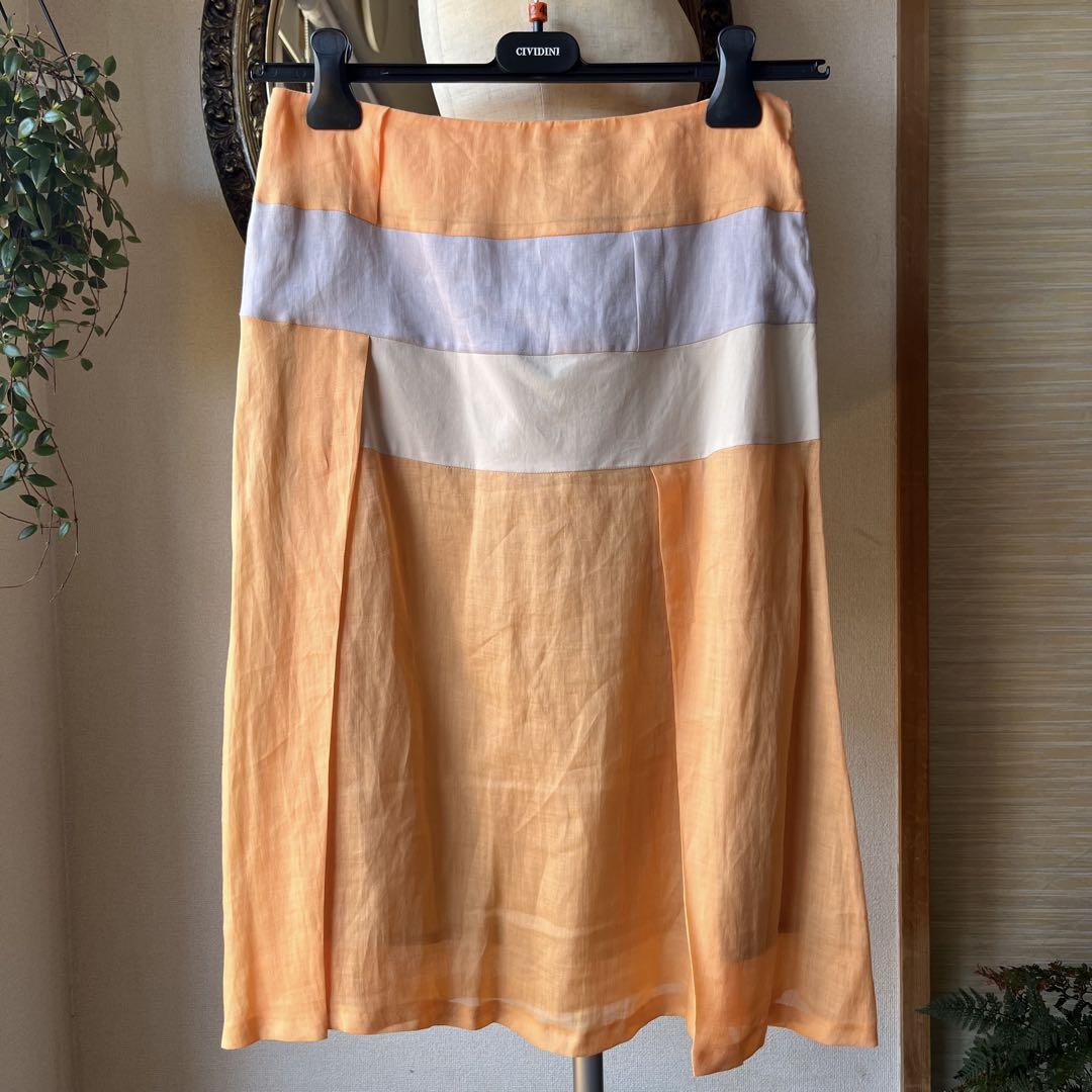 新品9万【CIVIDINIチヴィディーニ】極上洗練リネン美形スカート/イタリア製