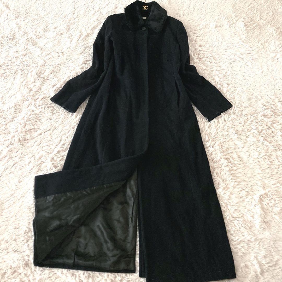【美品】Max&Co.　マキシ丈コート ファー ウール 黒 大きいサイズ 46