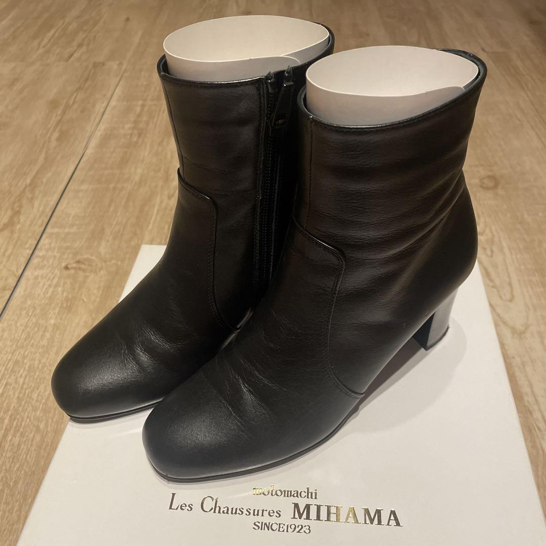 MIHAMA 黒 レザー ブーツ ジッパー付き