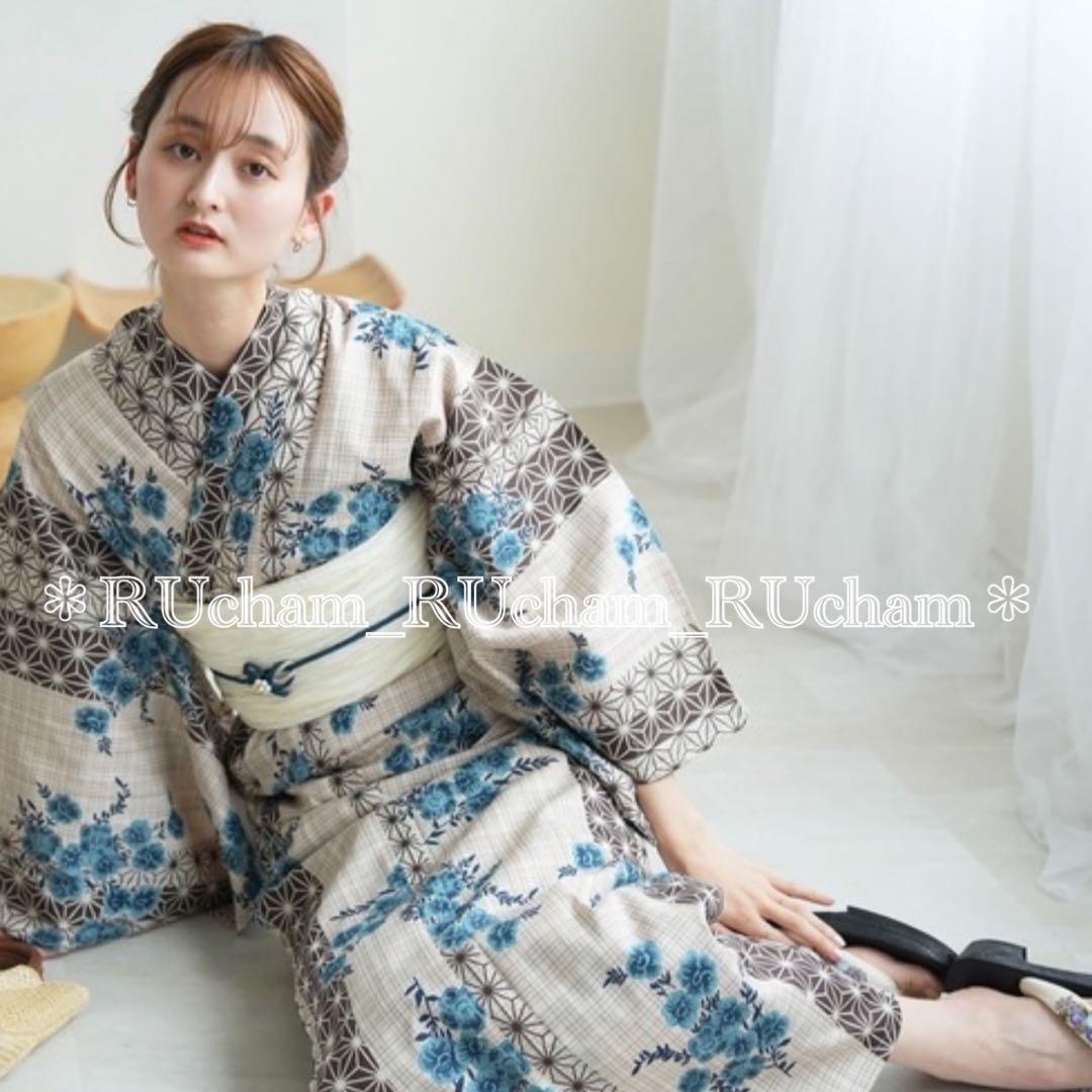 ✅新品【モノクロ麻の葉ミント花】utatane ニコアンティーク 浴衣単品