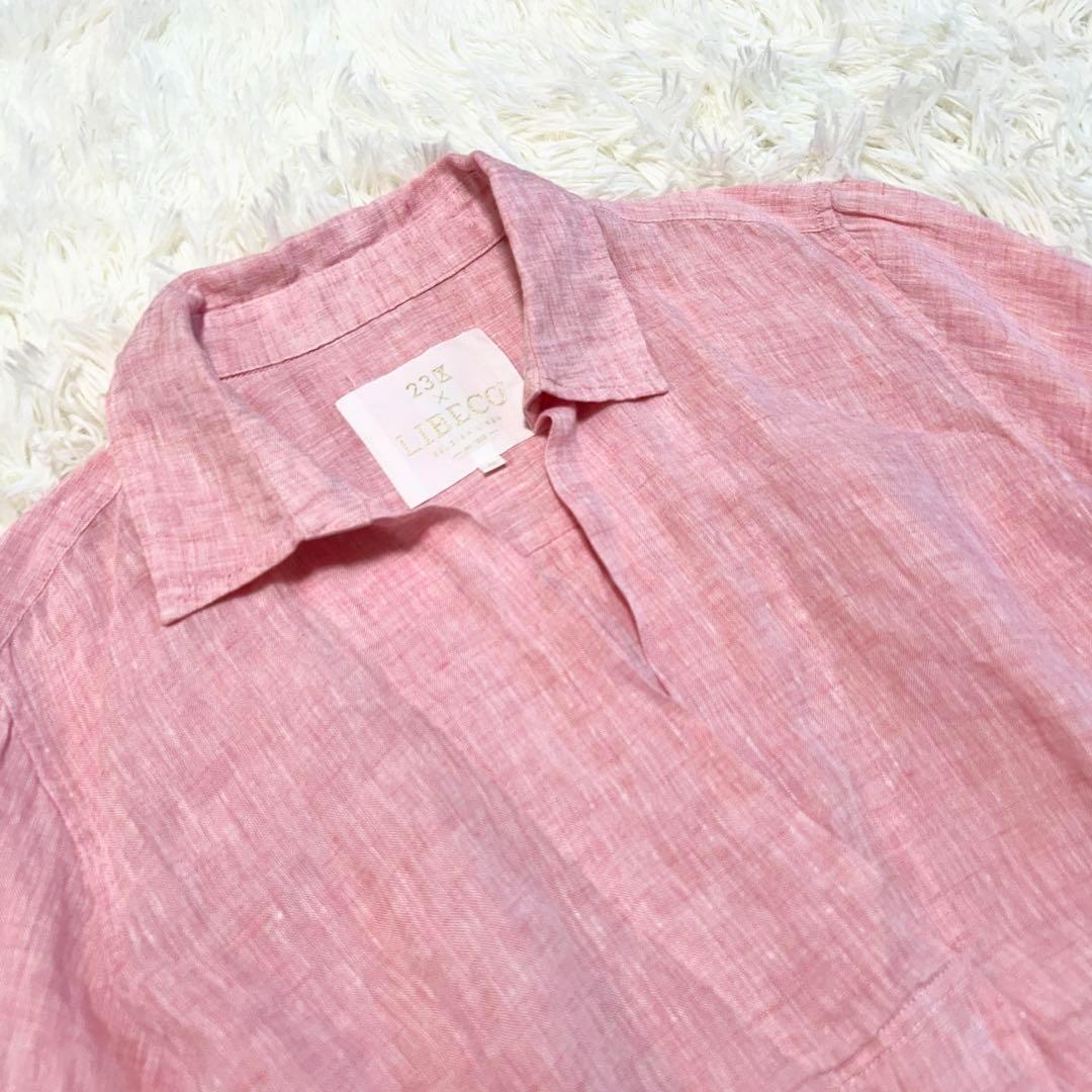 23区 ✨Libeco リネン ピンク 5分袖 スキッパー シャツ - メルカリ