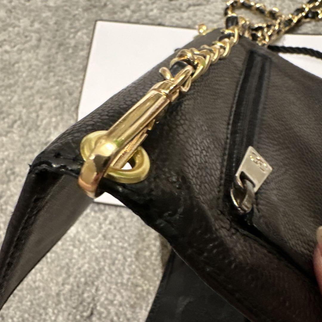 【CHANEL】シャネル　キャビアスキン　三つ折り財布　チェーンウォレット