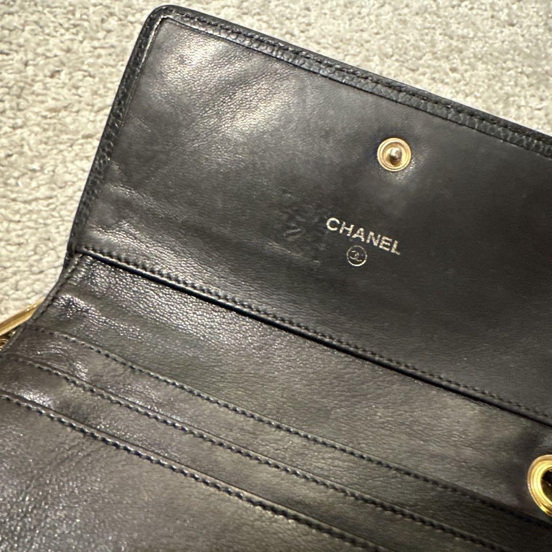 【CHANEL】シャネル　キャビアスキン　三つ折り財布　チェーンウォレット