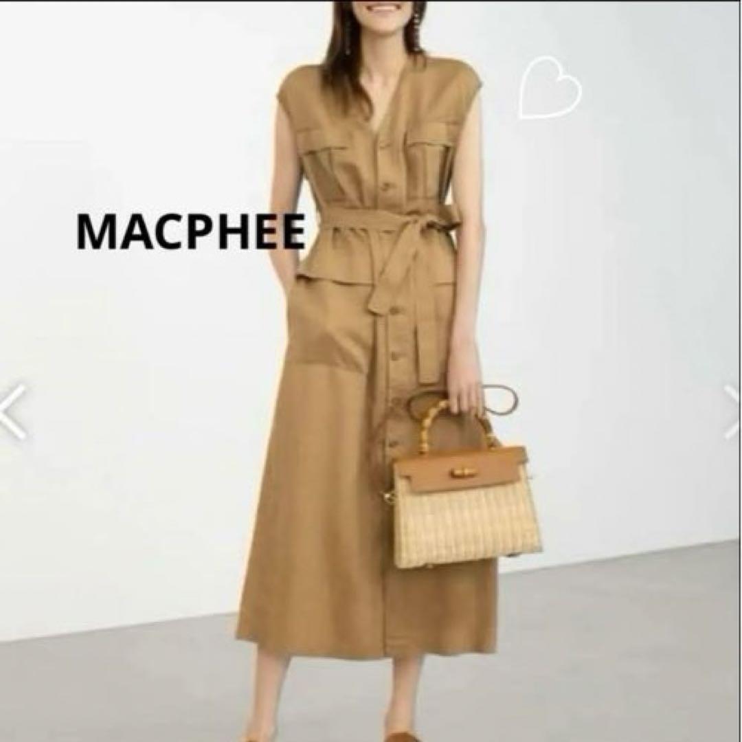 MACPHEE マカフィー❣️ラチネ Vネックミリタリーワンピース　ロング