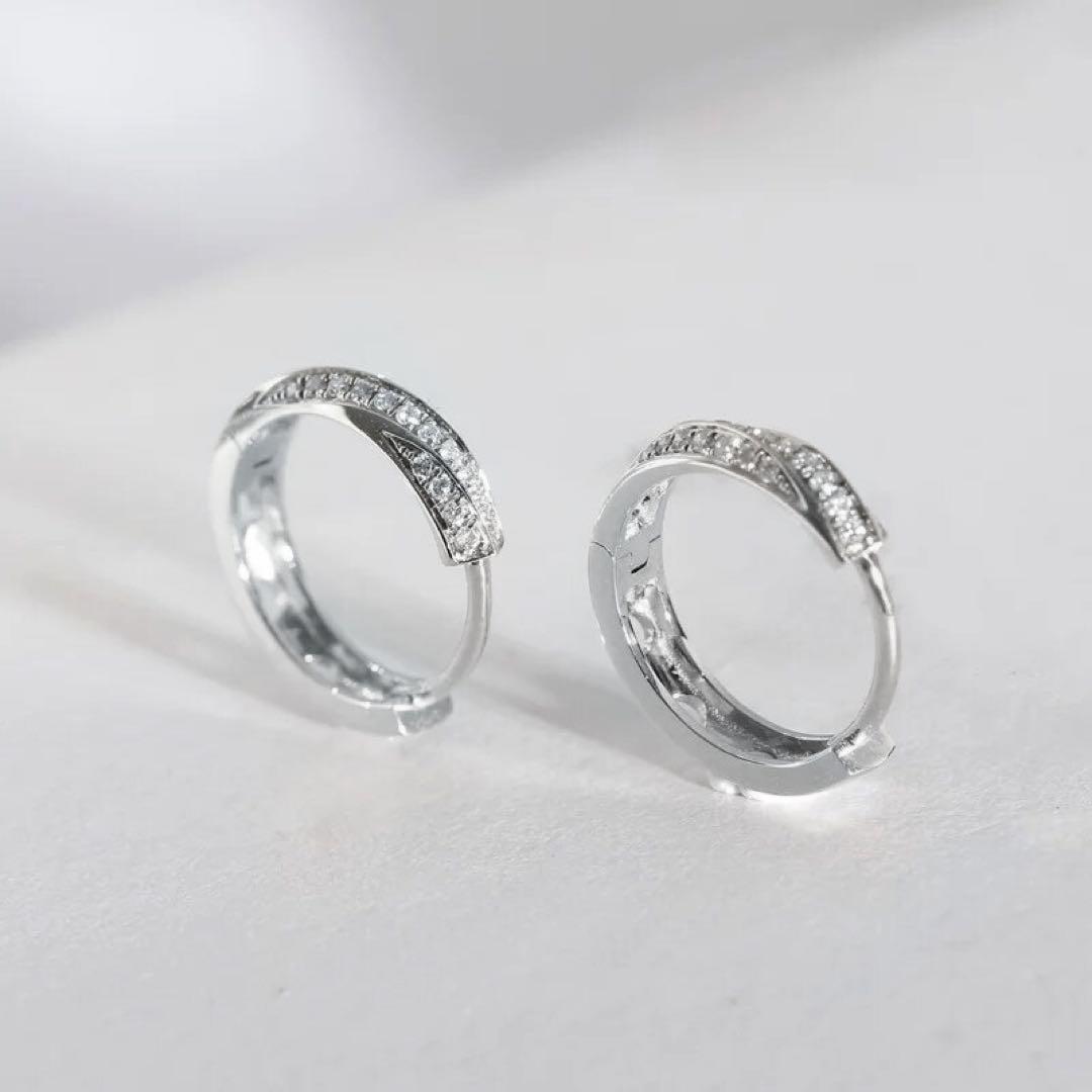 割引購入 474Fj【高品質✨】フープピアス SV 斜めライン 小粒ダイヤ アクセサリー