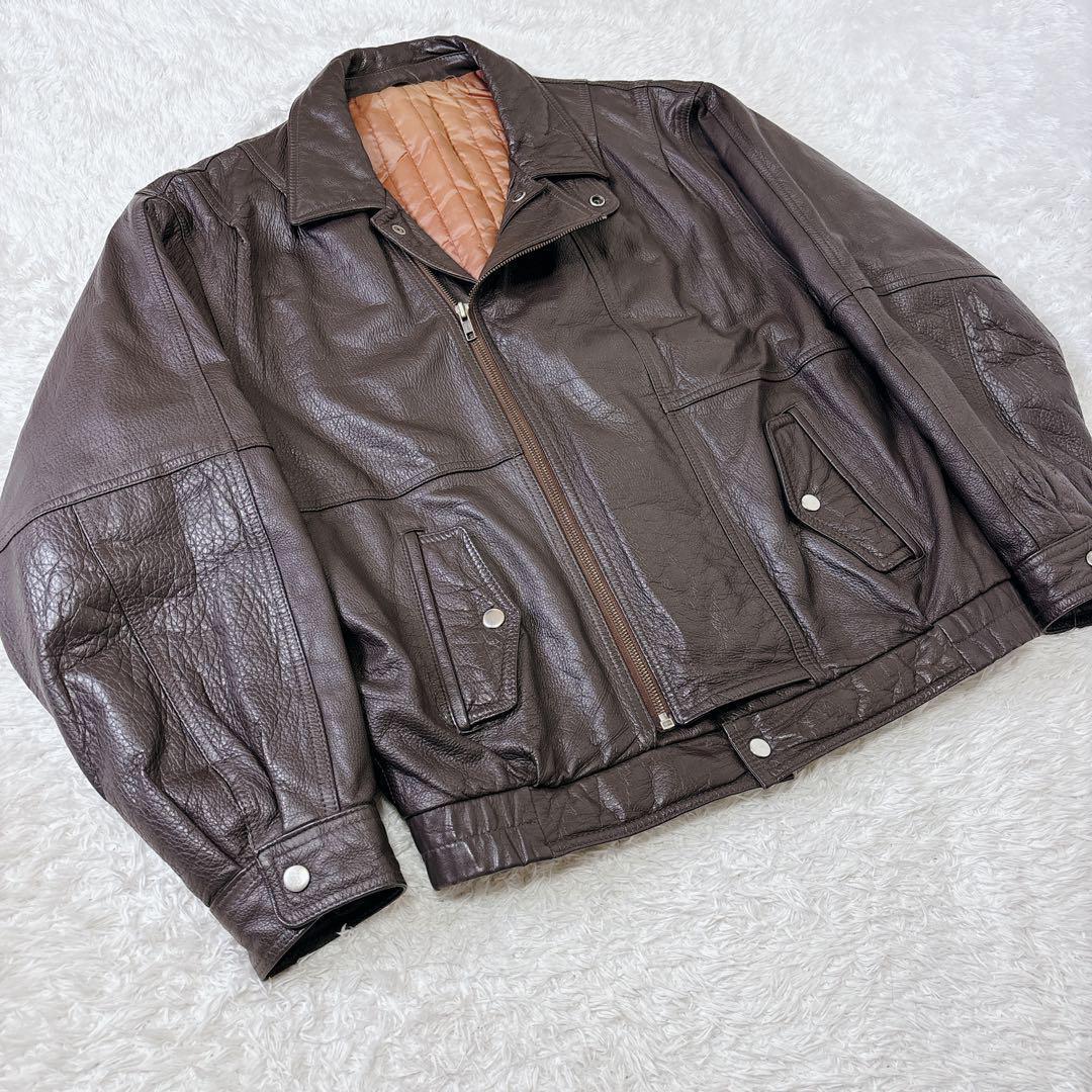 【ヴィンテージ】ライダースジャケット カウレザー 牛革 短丈 ブラウン 茶色
