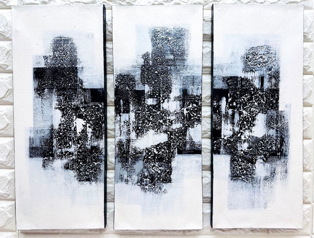 BAA3】✨お値下げ中✨バリ島絵画3点一対絵画ハンドメイド✨モダン抽象