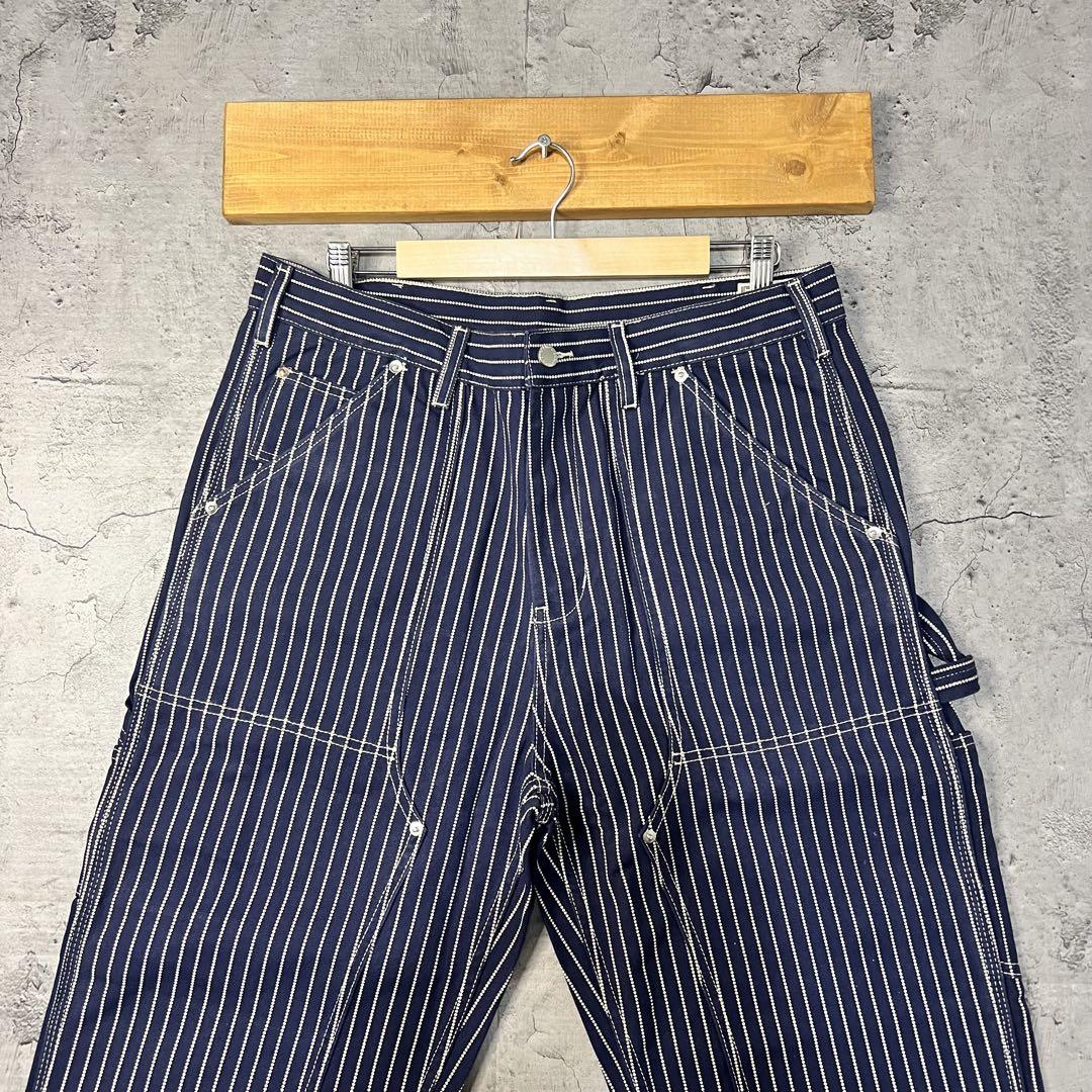 ✅新品　ウォバッシュ　ストライプ　ダブルニー　パンツ　インディゴ　濃紺　XL