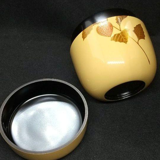 【池端治峰】 白塗 酸漿蒔絵 中棗 （共箱、共布）送料無料 36