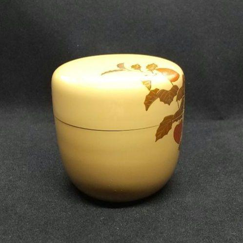 【池端治峰】 白塗 酸漿蒔絵 中棗 （共箱、共布）送料無料 36