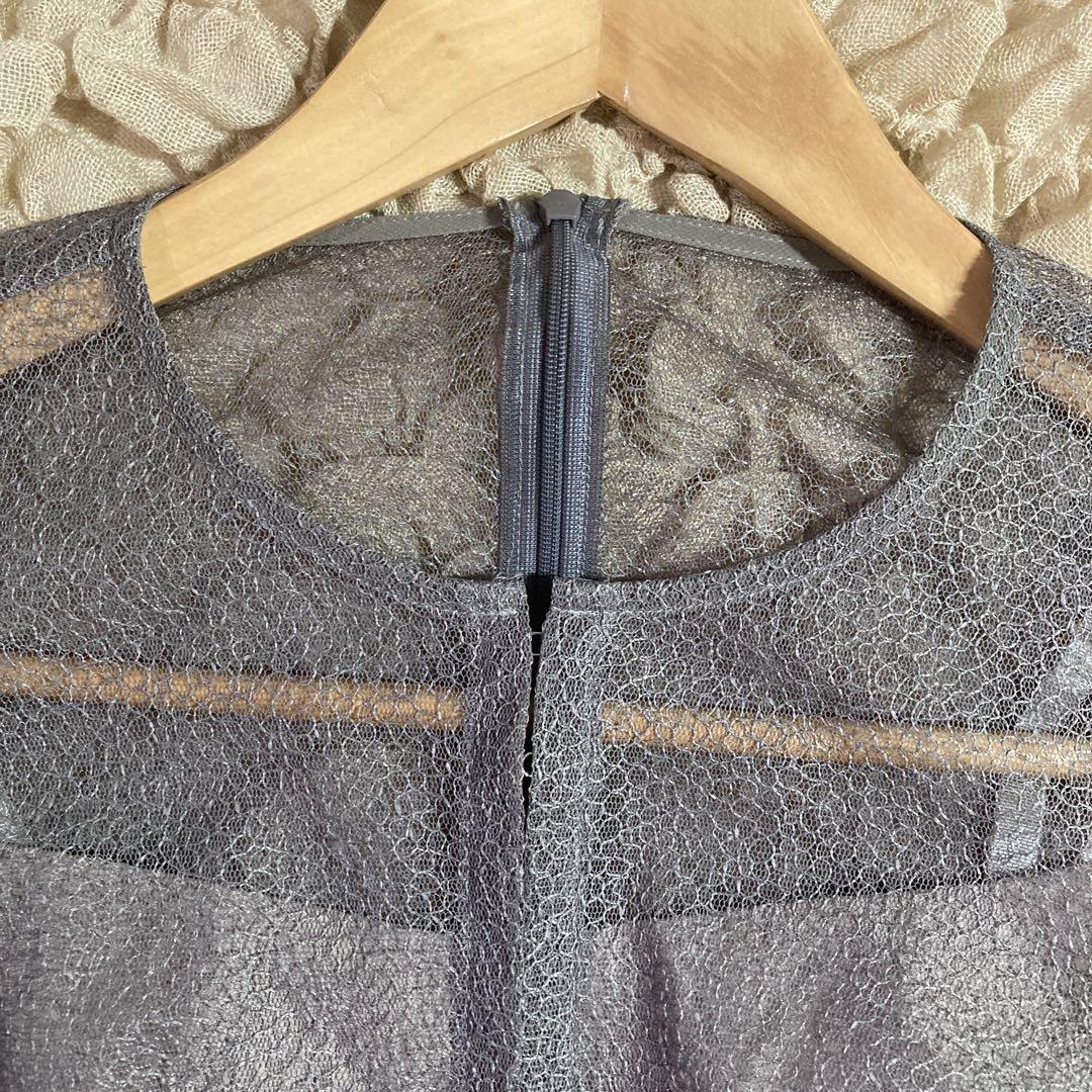 【新品】kaene 幾何学チュールワンピース　グレー　36
