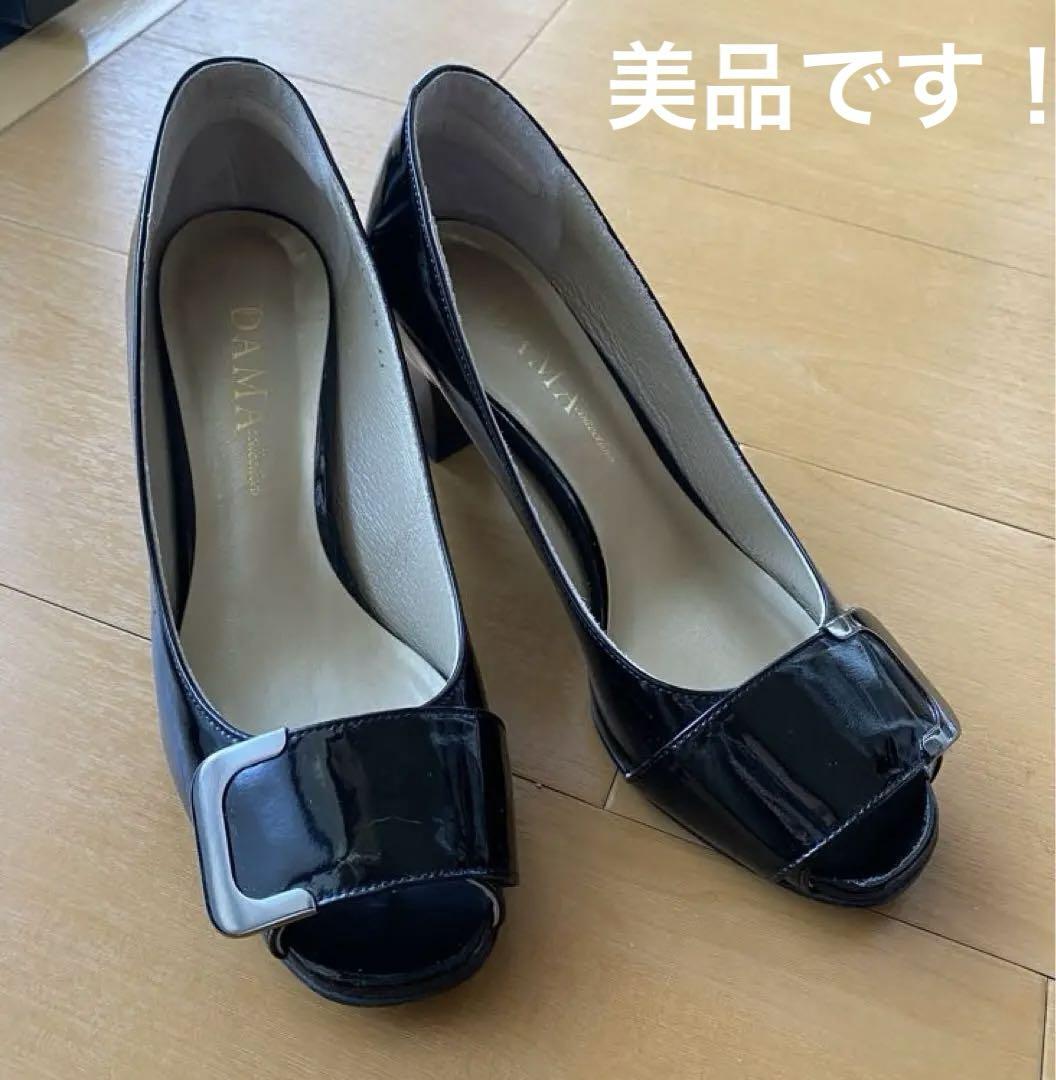 【美品】ブラック　オープントゥハイヒール バックル付き
