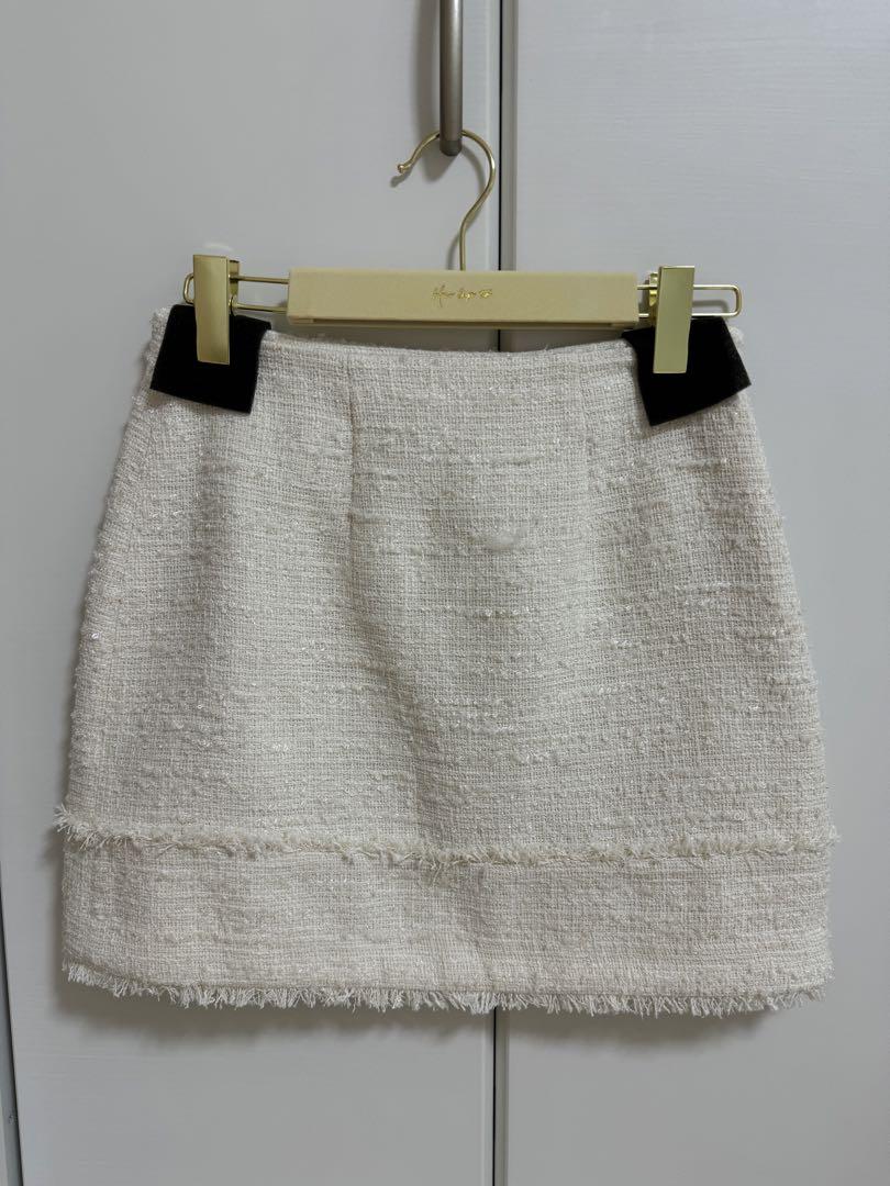 スカート herlipto Silky White Tweed Skirt