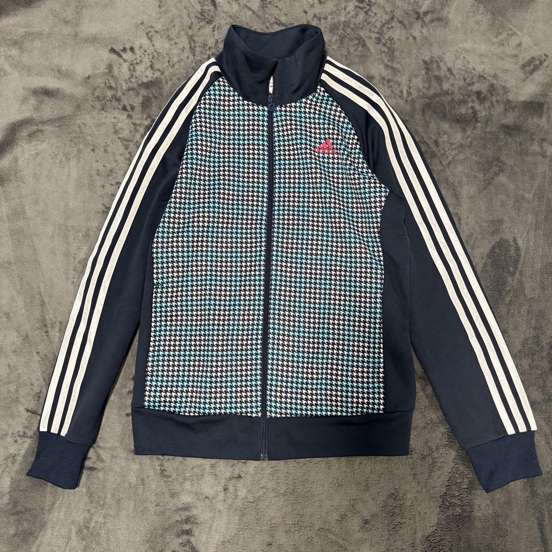 【最新入荷】 美品】adidas ネイビー ジャージ トラックジャケット 千鳥格子柄 トップス