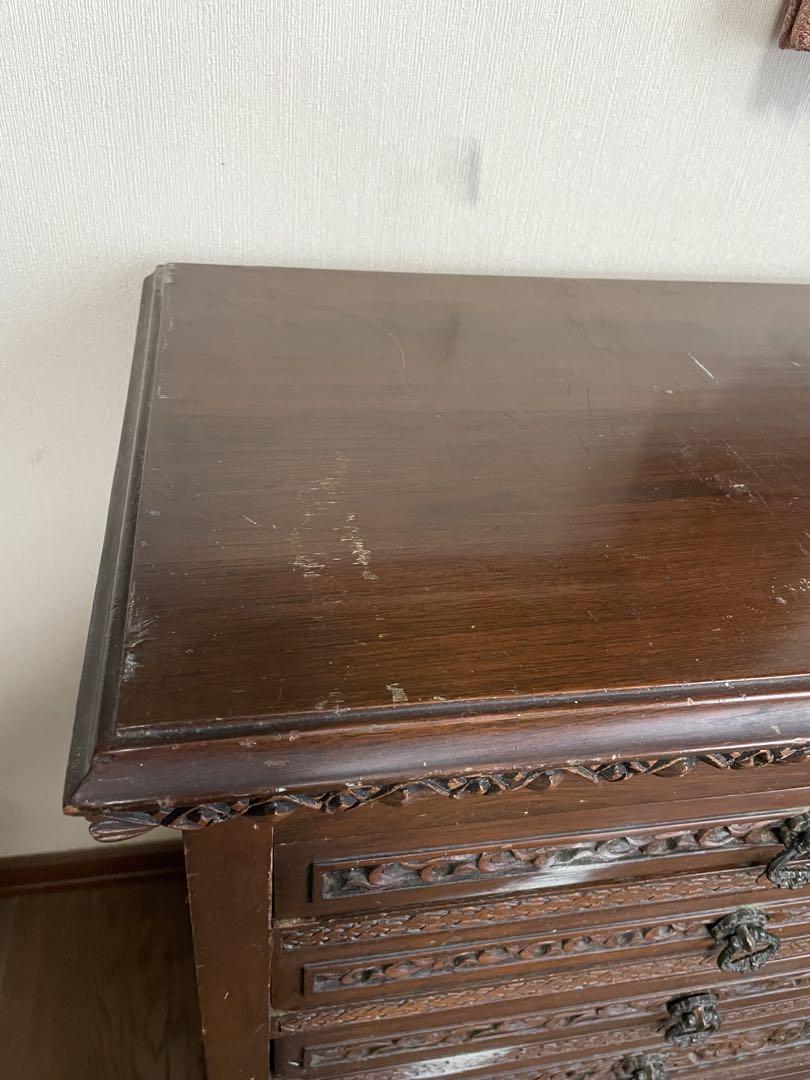 アジア家具 彫刻入り木製5段引き出し