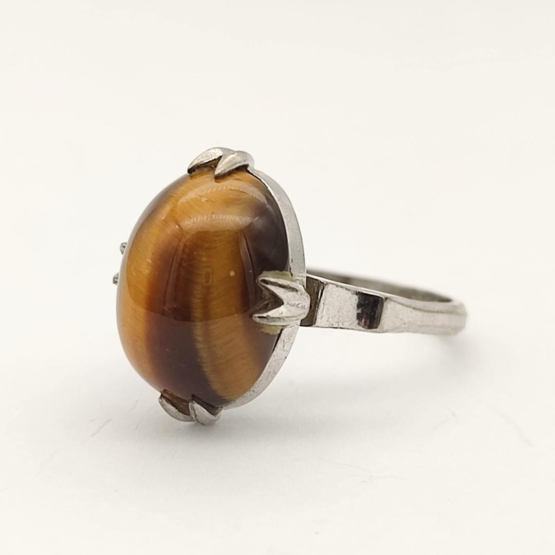 ライトブラウン/ブラック タイガーアイ シルバーリング オーバル
