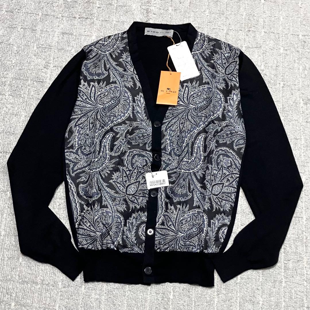 エトロ カーディガン カシミヤ シルク ペイズリー ニット 黒色XS SS Etro