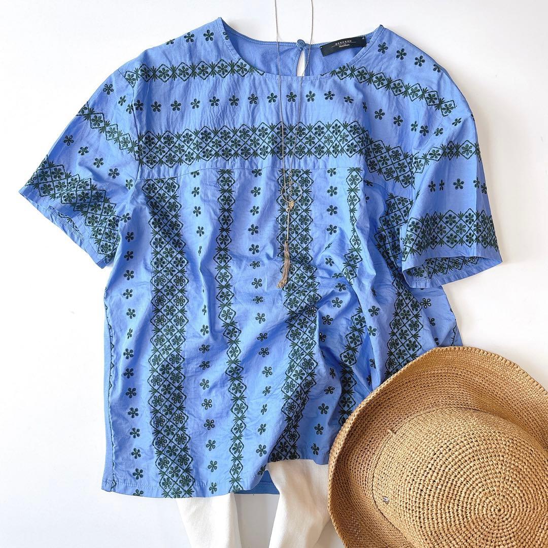 美品⁑マックスマーラ カットワークブラウス 半袖 コットンシャツ L 花柄刺繍