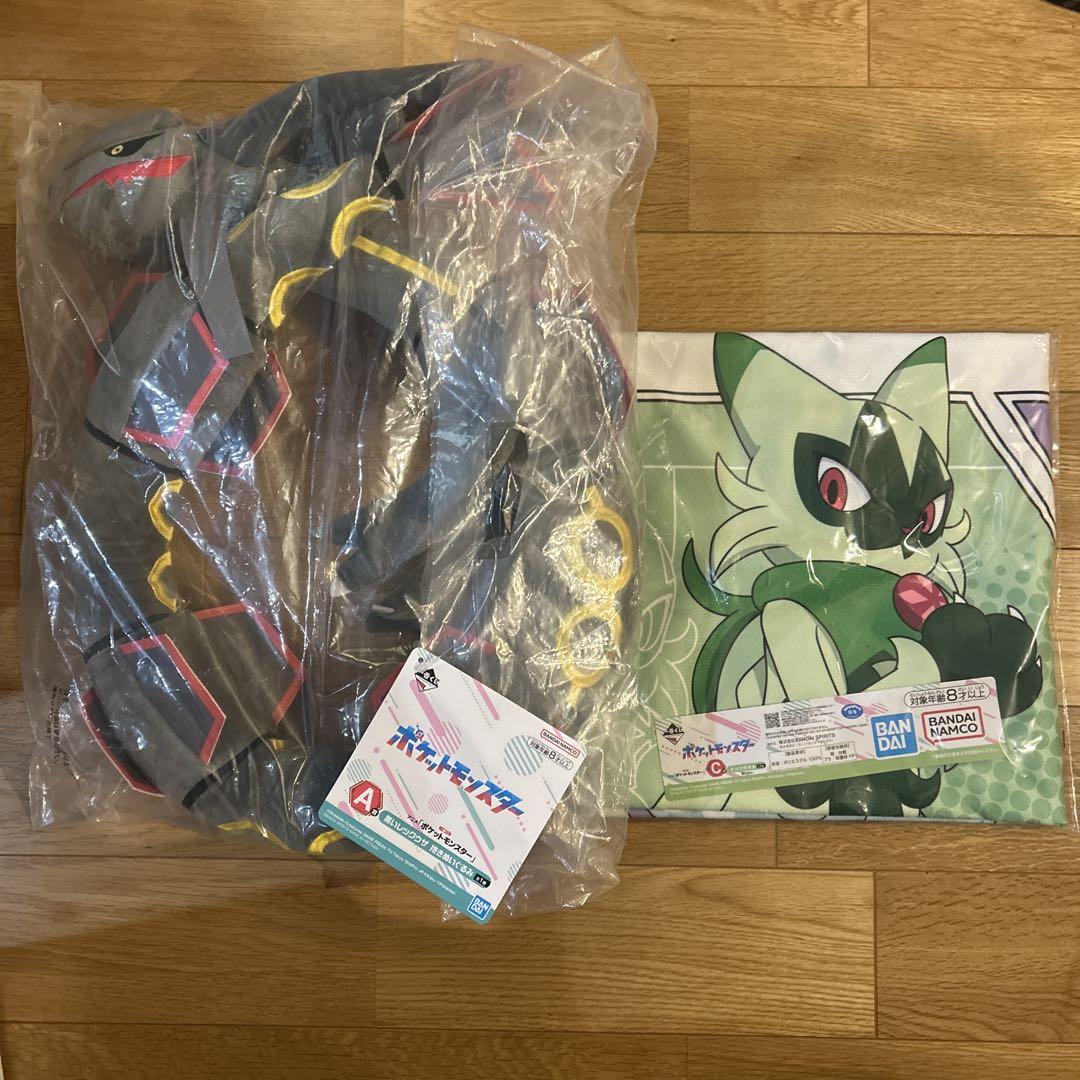 一番くじ ポケモン A賞黒いレックウザ 抱きぬいぐるみ C賞ビッグタオル セット